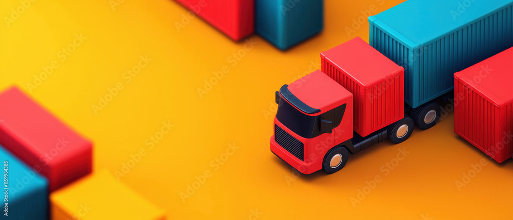 Naklejka premium Supply chain management logistics technology. Colorful truck transporting containers on a vibrant background.