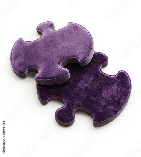 Two purple circular puzzles with soft textures on white, detailed 3D render,