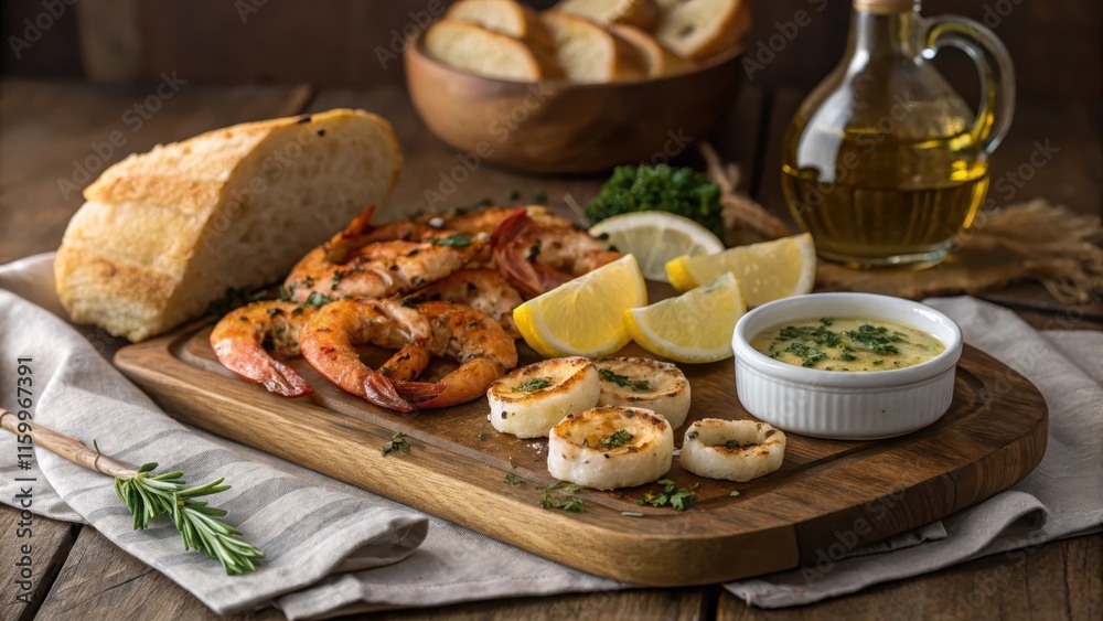 Rustic Seafood Platter with Fresh Ingredients and Breads Rustic Seafood Platter with Fresh Ingredients and Breads