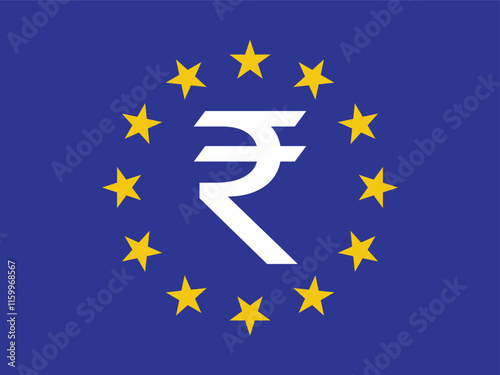 Indian Rupee symbol overlaid on the European Union Flag.