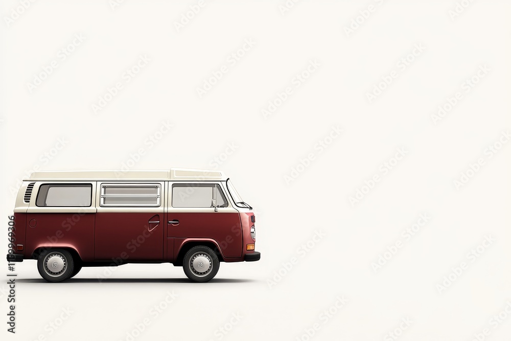 Classic red and white camper van side profile on white background. Classic red and white camper van side profile on white background.