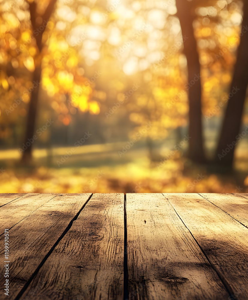 Sunlit Autumn Forest with Wooden Deck in Vibrant Fall Colors : Generative AI Sunlit Autumn Forest with Wooden Deck in Vibrant Fall Colors : Generative AI