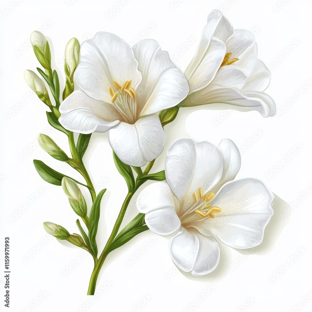 Naklejka premium Elegant white flowers with buds on a stem, isolated on white background.