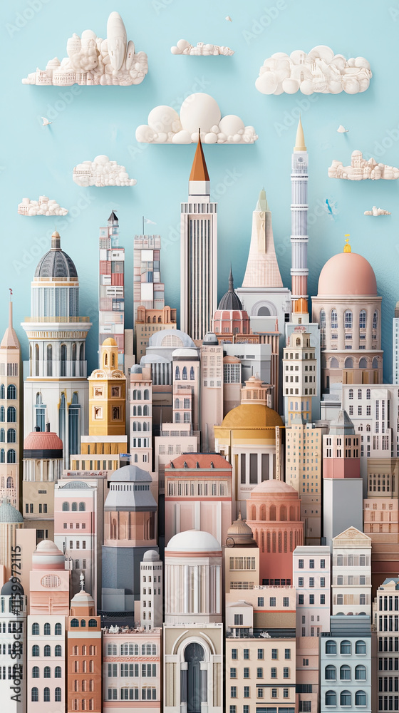 Fototapeta premium Cityscape with unique buildings and colorful architecture