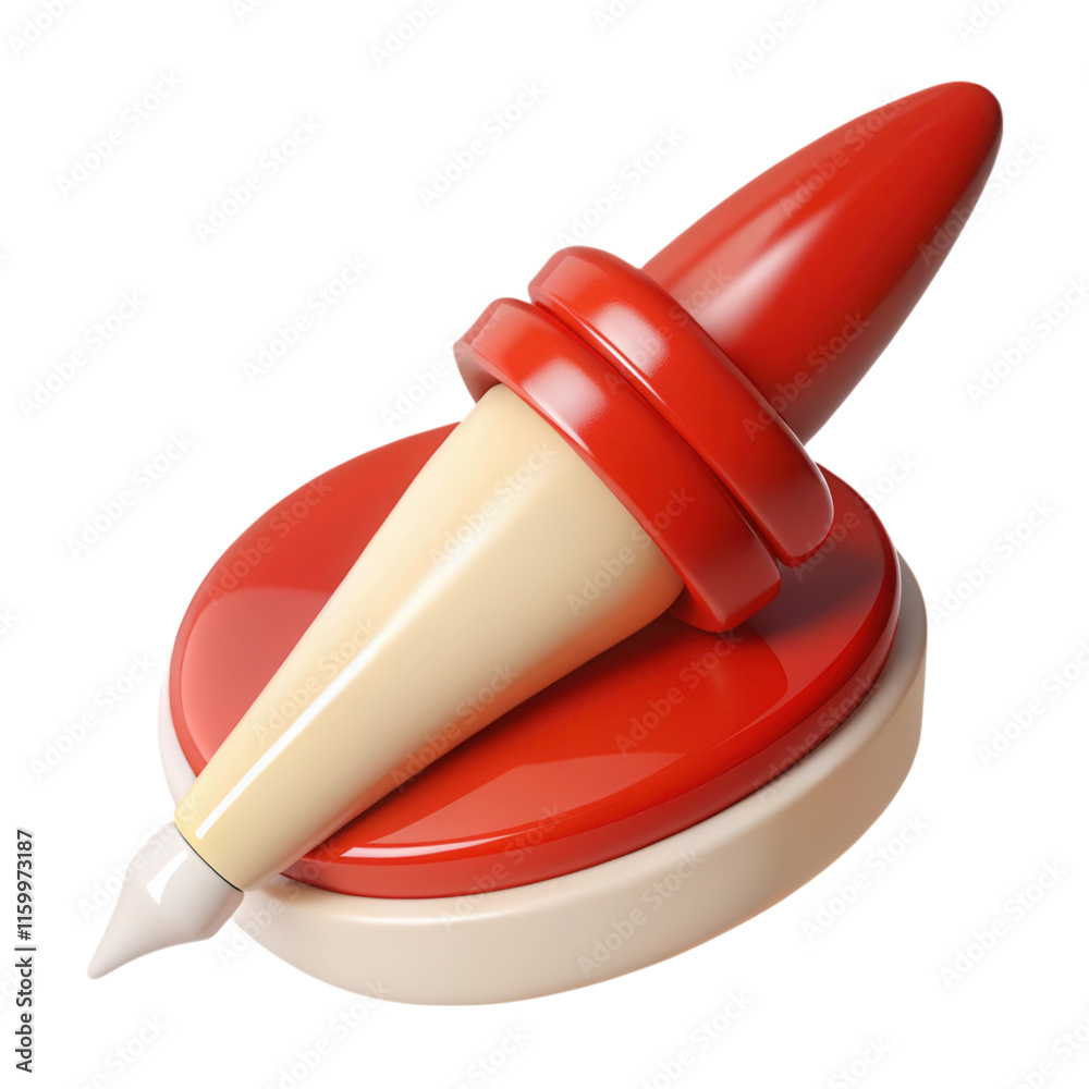 Fototapeta premium Stylish red and cream vintage pen resting on a circular base. on transparent cutout, PNG file