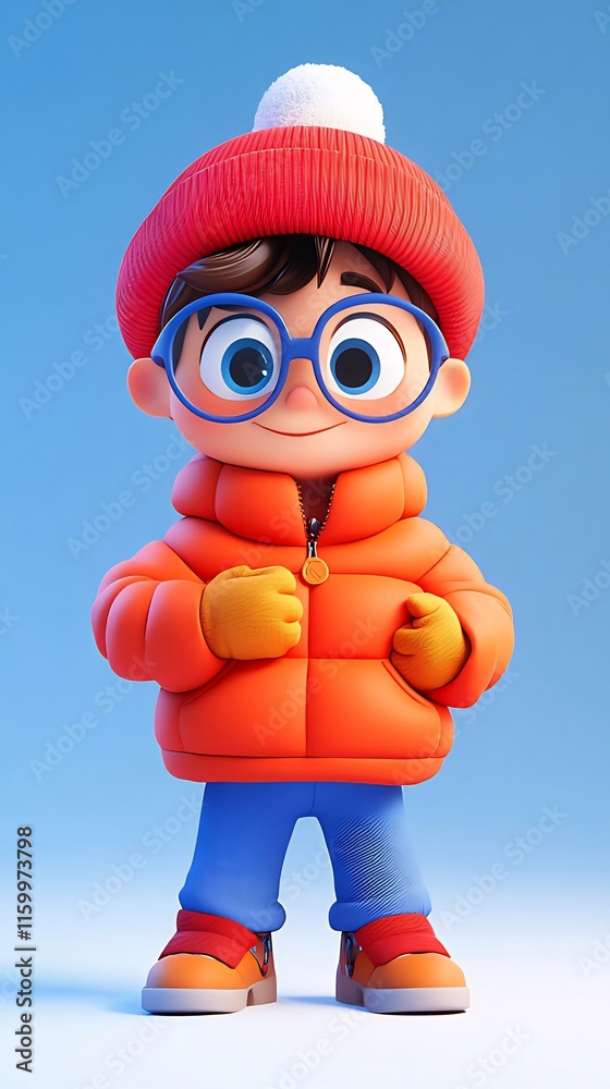 Cheerful 3D-rendered cartoon boy in winter clothes. Cheerful 3D-rendered cartoon boy in winter clothes.