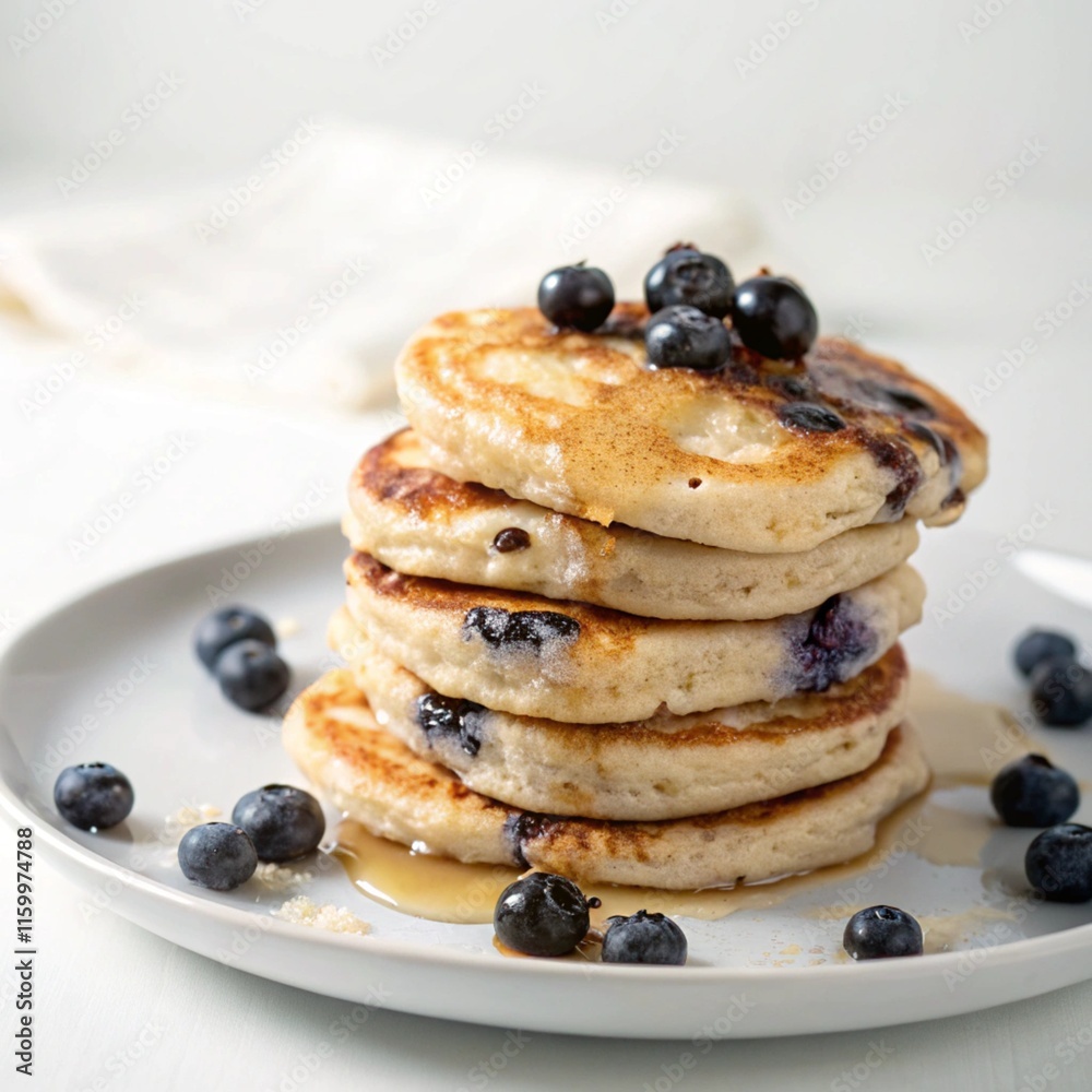 the stacked of berries pancakes on white background the stacked of berries pancakes on white background