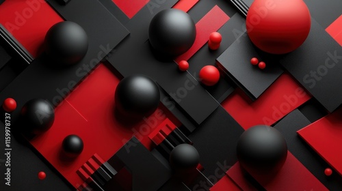 Abstract Red and Black 3D Geometric Composition: A Play of Shapes and Colors photo