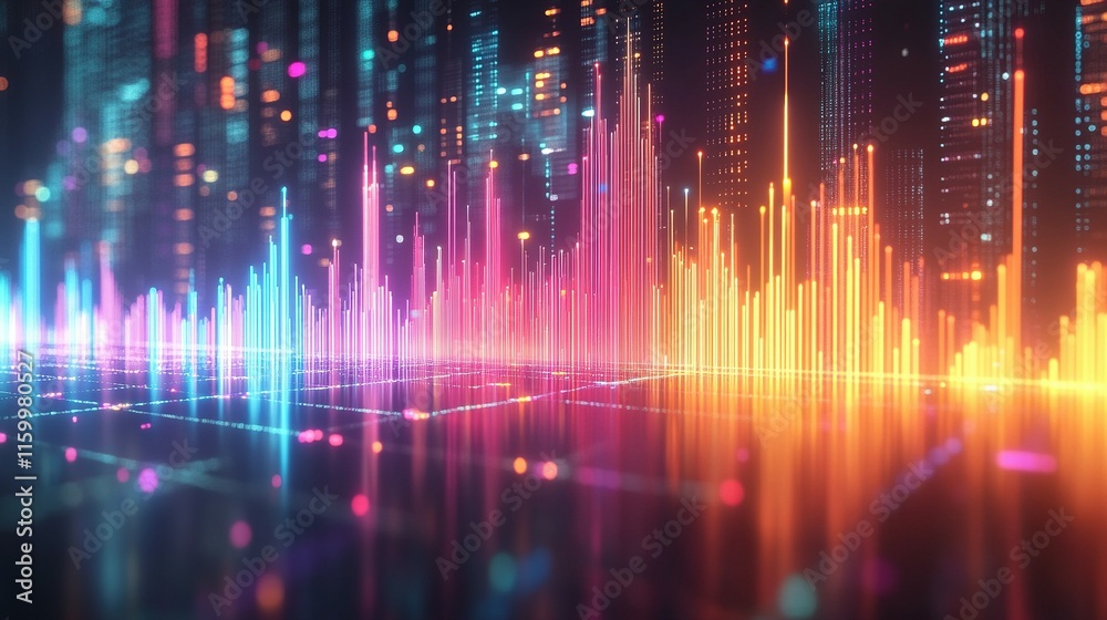 Abstract Neon Cityscape Digital Light Columns Abstract Neon Cityscape Digital Light Columns