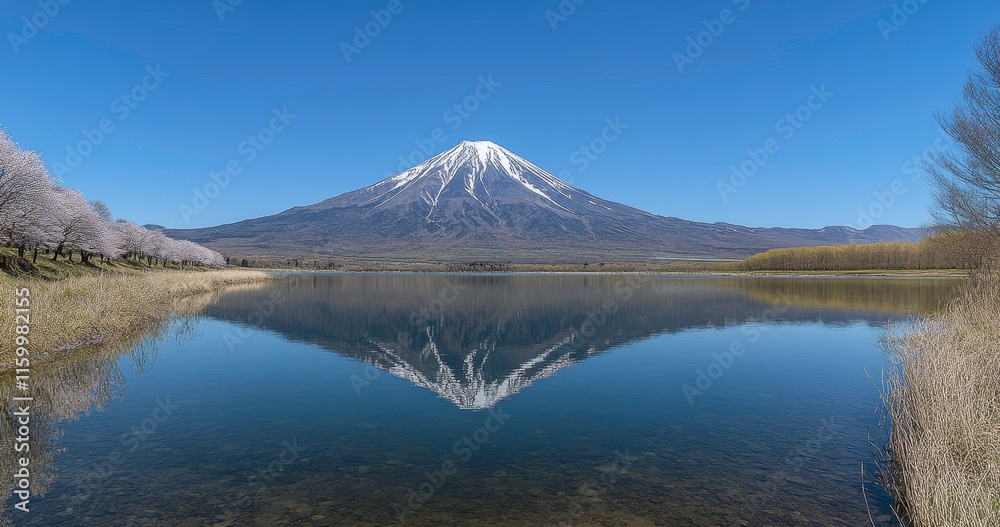 Majestic mount fuji reflection over serene lake japan nature photography clear blue sky tranquil landscape