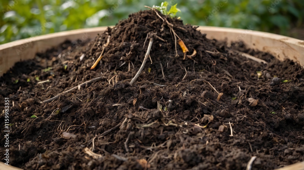 Fototapeta premium Compost pile, organic thermophilic compost turning