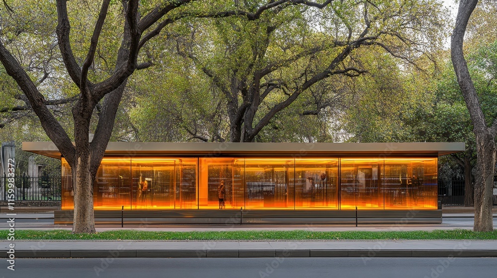 Obraz premium Modern architectural bus stop design urban area photography daytime perspective urban mobility concept