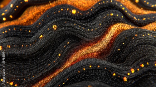 Dynamic wave patterns of black and orange textures abstract artwork close-up modern artistic concept
