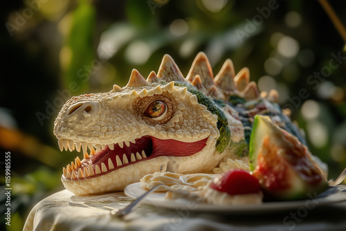 Gâteau en forme de tête de dinosaure photo