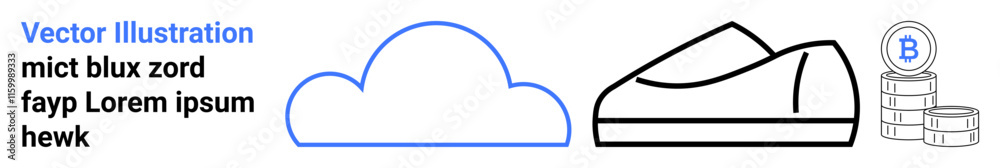 Cloud, sneaker, Bitcoin coins. Ideal for tech, finance, fashion, e-commerce, online stores, digital marketing, advertising. Simplistic design focusing on modern digital trends. Landing page Cloud, sneaker, Bitcoin coins. Ideal for tech, finance, fashion, e-commerce, online stores, digital marketing, advertising. Simplistic design focusing on modern digital trends. Landing page