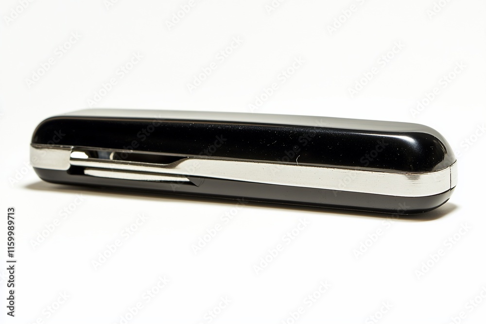 A sleek black and silver case, likely for holding writing instruments. A sleek black and silver case, likely for holding writing instruments.