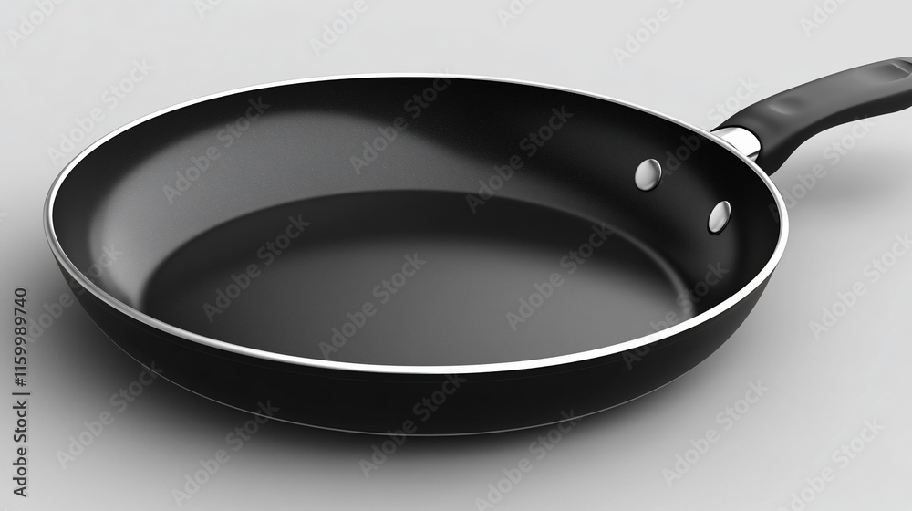 A sleek black frying pan with a comfortable handle for cooking. A sleek black frying pan with a comfortable handle for cooking.
