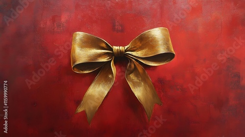 Golden Bow on Red Textured Background