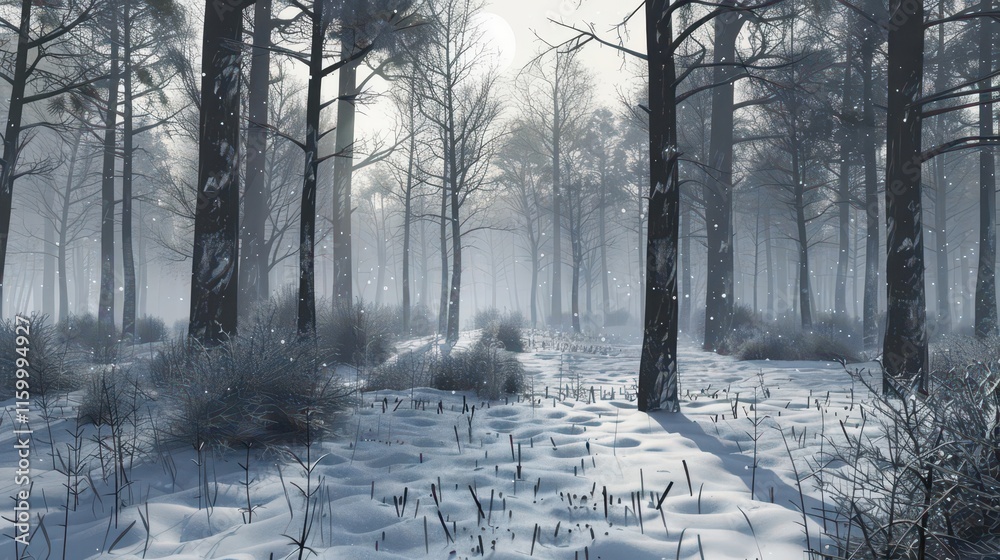 Fototapeta Serene Winter Morning. Tranquil nature in winter landscape concept