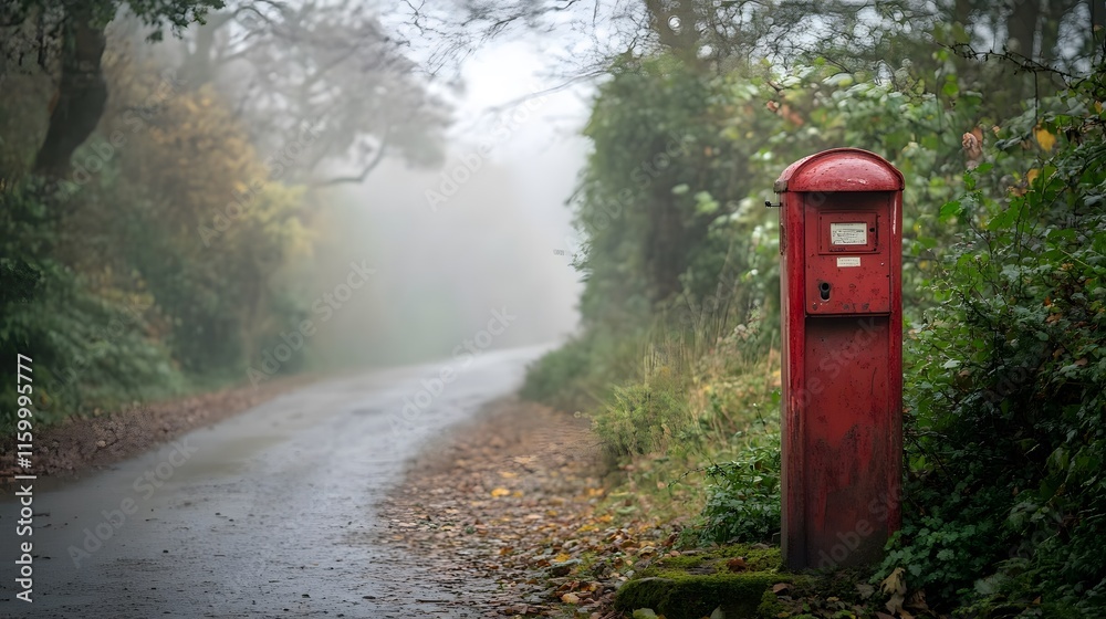 Historic red mailbox stands prominently on a British street, symbolizing timeless communication and cultural heritage Historic red mailbox stands prominently on a British street, symbolizing timeless communication and cultural heritage