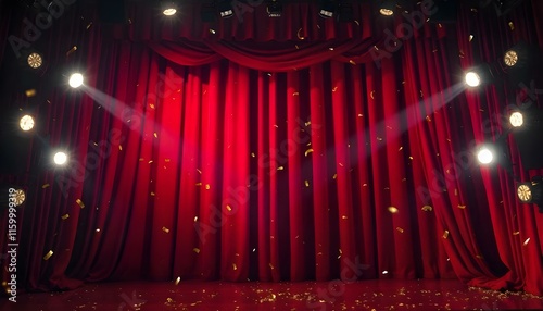 stage with red curtains and spotlight