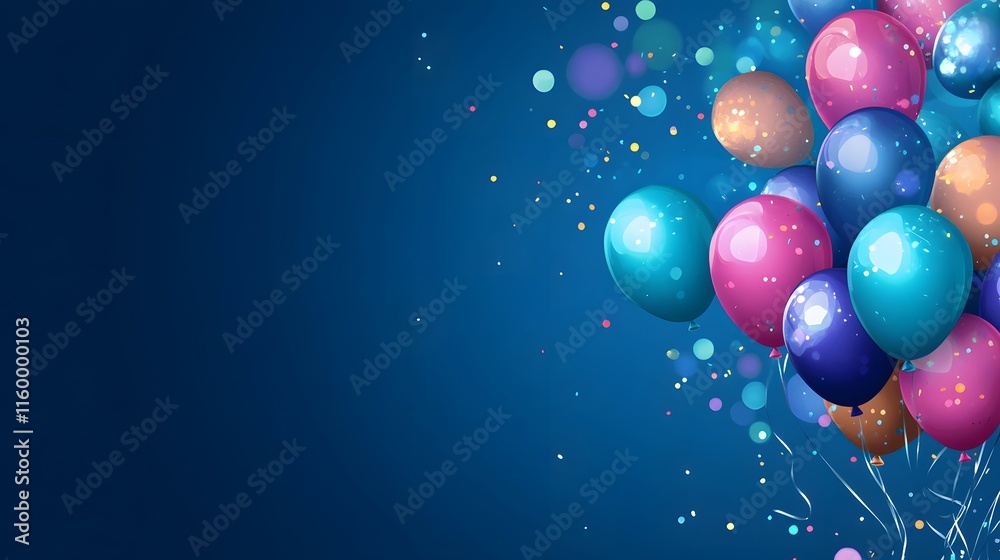 Blue background with floating balloons, perfect for birthday theme Blue background with floating balloons, perfect for birthday theme