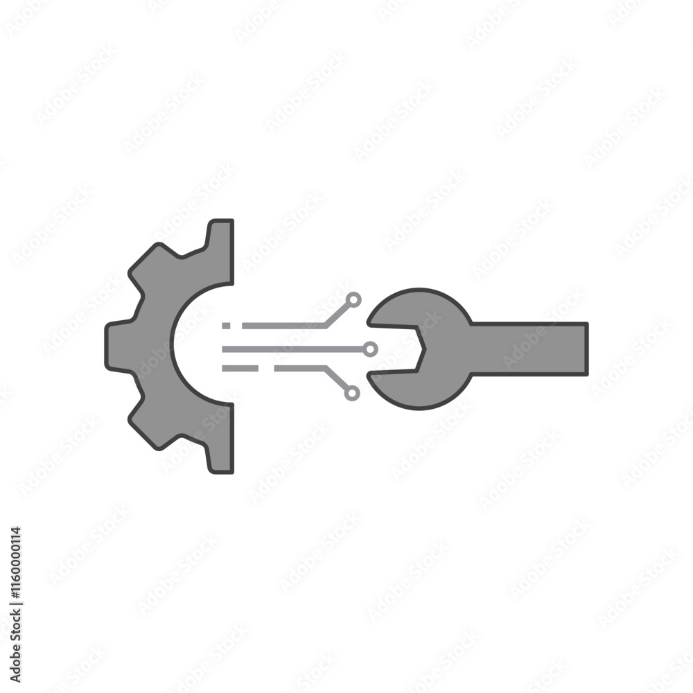 Gear circuit and wrench icon Gear circuit and wrench icon