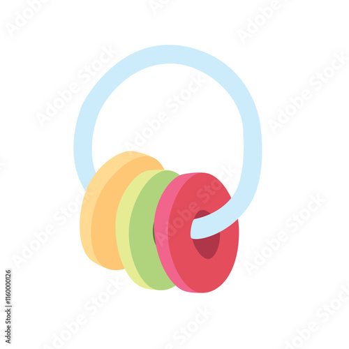 Baby rattle vector in cartoon style. Colorful rattle toy for infant baby. Baby shower, baby toy flat vector isolated on white background.