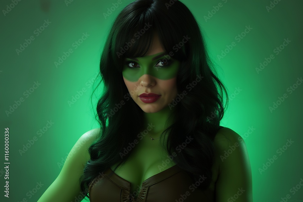 Fototapeta premium Woman in Green Costume with Dramatic Lighting