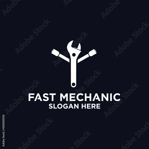 Mechanical technology logo, fast repair shop logo symbol, fast machine maintenance spare parts.