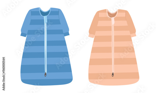 Baby sleep sack vector illustration in cartoon style. Baby sleeping bag clipart in flat design with striple pattern and a zipper running vertically down the center. Baby clothing, baby element.