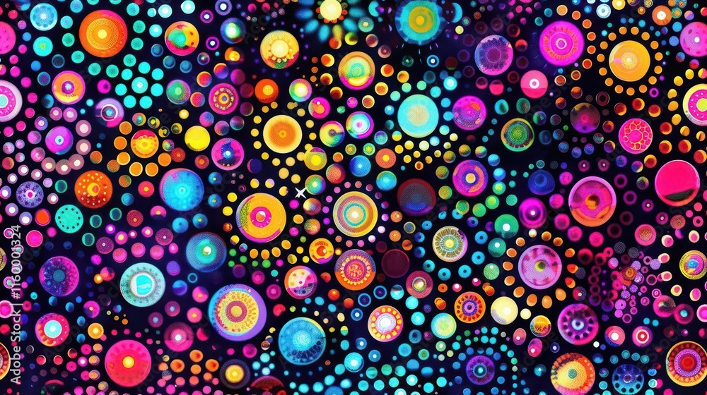 Vibrant Symmetry. A colorful and abstract art piece with circular patterns and electric blue hues. Vibrant Symmetry. A colorful and abstract art piece with circular patterns and electric blue hues.