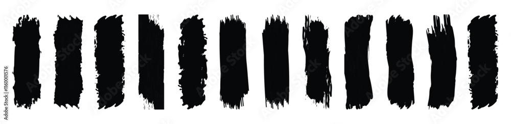 Straight Black Brush Strokes Set. Grunge Paint stripe. Vector brush Stroke. Distressed banner. Black isolated paintbrush collection. Set of grunge paint black stripes. Black brush strokes. 