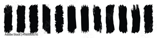 Straight Black Brush Strokes Set. Grunge Paint stripe. Vector brush Stroke. Distressed banner. Black isolated paintbrush collection. Set of grunge paint black stripes. Black brush strokes. 