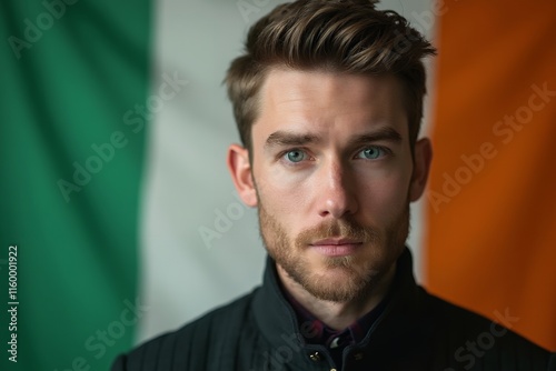 Portrait of a Young Man with Irish Flag Background