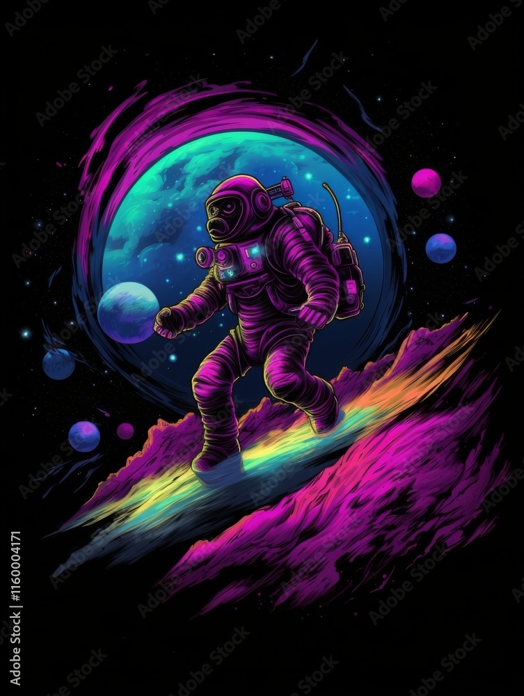 Pug Astronaut Surfing on a Cosmic Wave in Space Pug Astronaut Surfing on a Cosmic Wave in Space