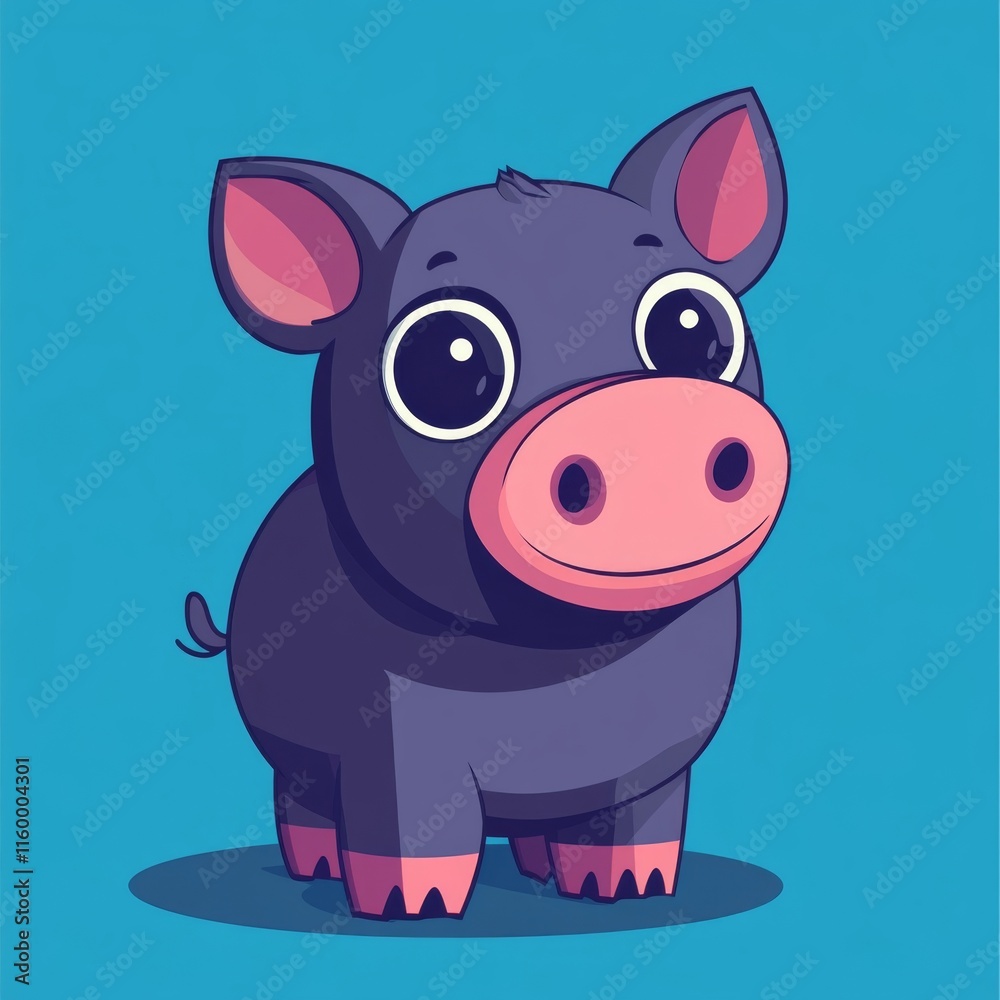 Fototapeta premium Adorable Cartoon Pig Illustration: A Cute, Friendly Piglet
