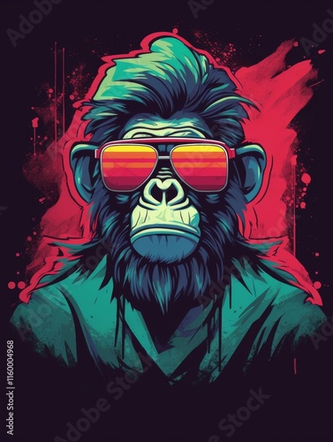 Cool Monkey in Retro Sunglasses: 80s Vibes photo