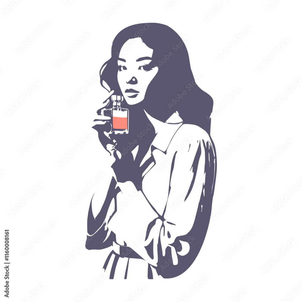 Woman with perfume bottle. Beautiful Asian girl using perfume. Woman holding a perfume bottle. Girl presents perfume fragrance. Woman with perfume bottle. Beautiful Asian girl using perfume. Woman holding a perfume bottle. Girl presents perfume fragrance.