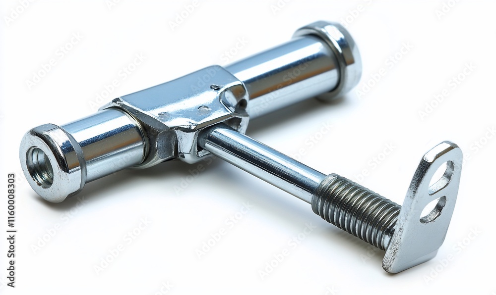 Chrome-finished toggle clamp used for securing objects in place. Chrome-finished toggle clamp used for securing objects in place.