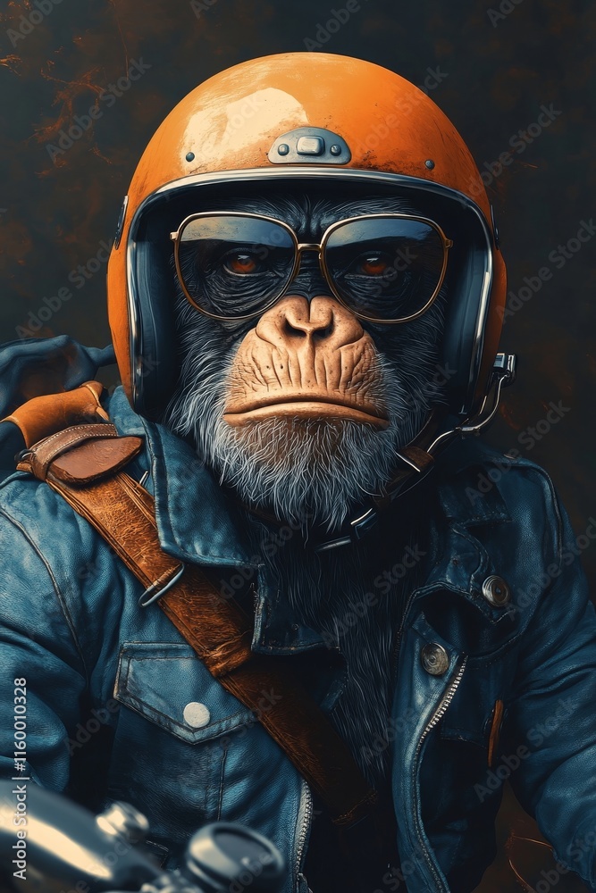 Portrait of a Cool Chimpanzee Motorcyclist Portrait of a Cool Chimpanzee Motorcyclist
