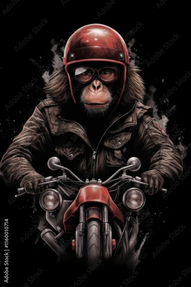 Cool Chimpanzee Motorcyclist in Red Helmet and Jacket Cool Chimpanzee Motorcyclist in Red Helmet and Jacket