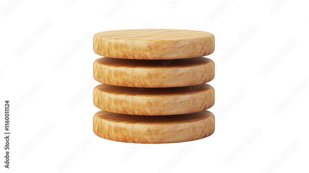 Stacked Wooden Discs on a White Background Stacked Wooden Discs on a White Background