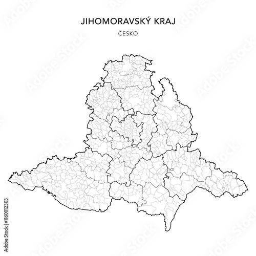 Political Vector Map of the South Moravian Region (Jihomoravský kraj) with Districts, AD MEC, AD CLA, Municipalities, Brno City Districts and Cadastral Territories - Czechia/Czech Republic (Česko)