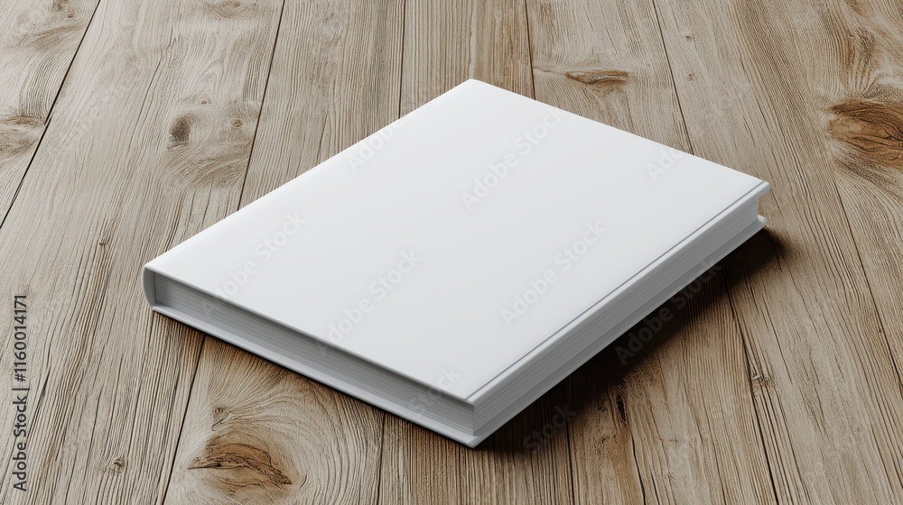 Fototapeta premium Blank White Book on Wooden Surface for Creative Mockup Designs and Educational Concepts