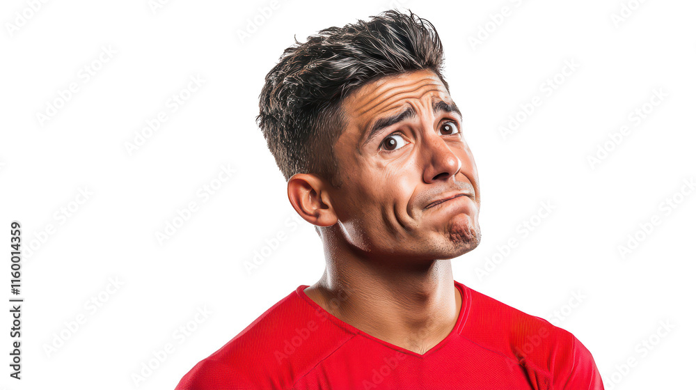 Fototapeta premium Man Expressing Mixed Emotions in a Sports Jersey