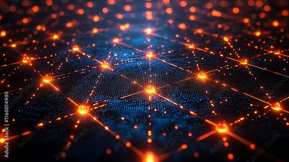 Abstract Network Grid Illuminated With Bright Orange Lights Abstract Network Grid Illuminated With Bright Orange Lights