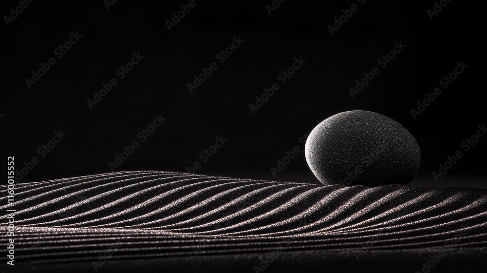 Black Sands and Smooth Stone Creating Minimalist Harmony in Monochromatic Background Black Sands and Smooth Stone Creating Minimalist Harmony in Monochromatic Background
