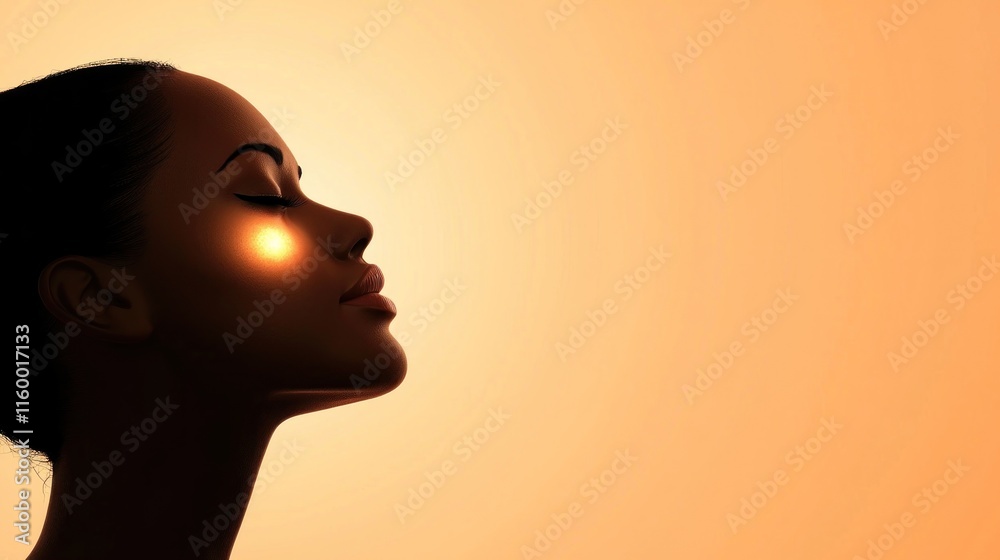 Silhouette of a woman with a glowing light effect on her face.