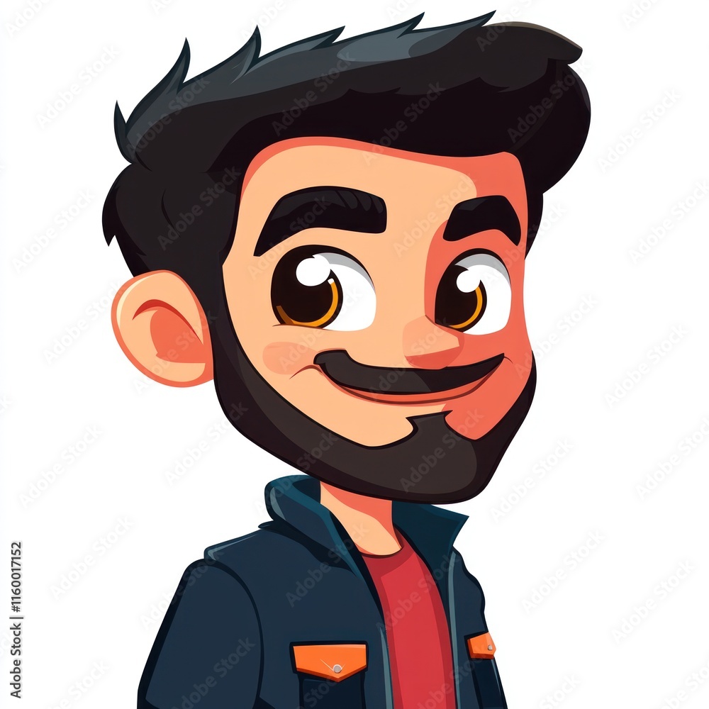 Cartoon Illustration of a Smiling Man with Beard Cartoon Illustration of a Smiling Man with Beard